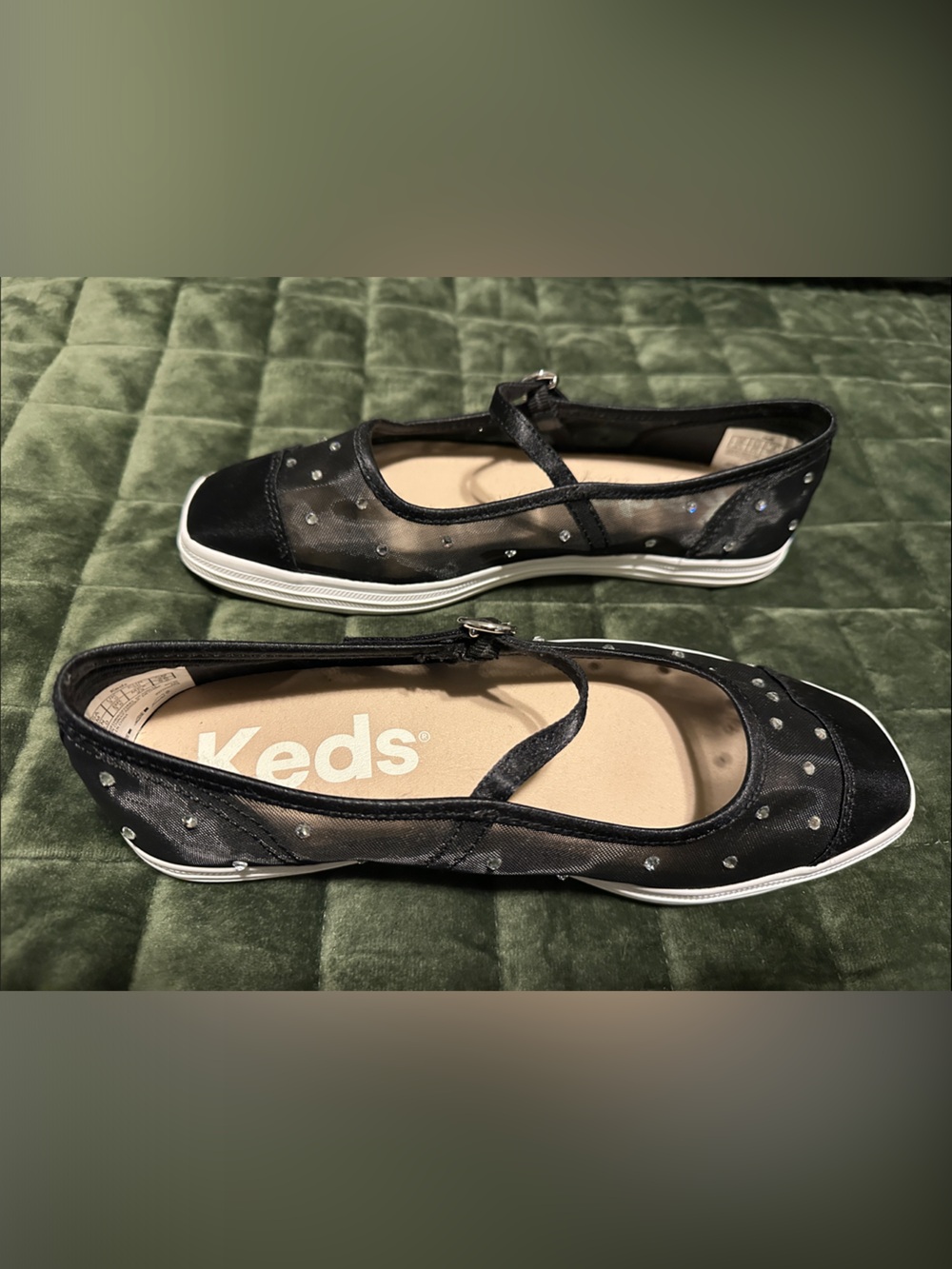 Keds Black Mary Jane Flats with Rhinestone Mesh - Picture 8 of 16